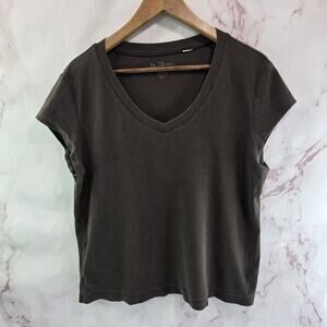 Chicos T Shirt Women 2 Large Brown Short Sleeve Tee V Neck Cotton